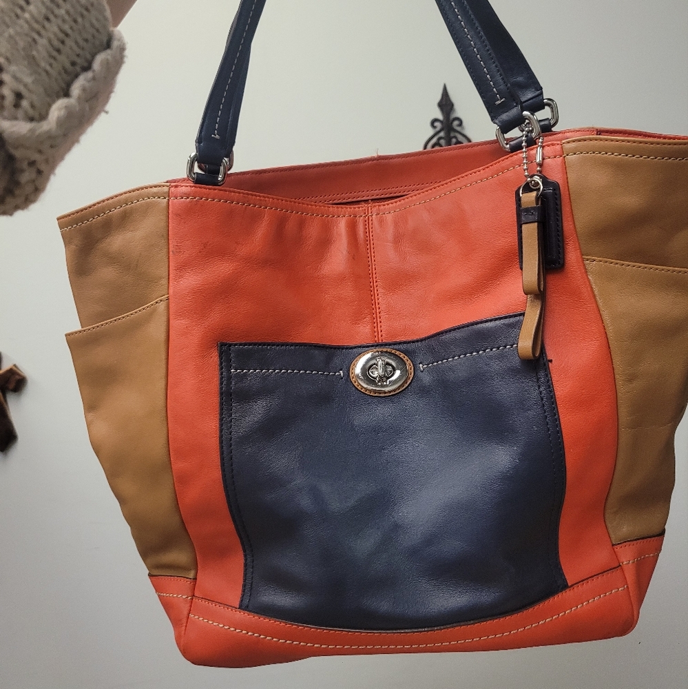 Coach Park Leather Color Block Carrie️ Tote E1281-F24065